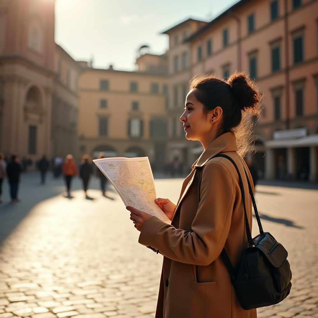 Professionista che esplora il nuovo quartiere con una mappa