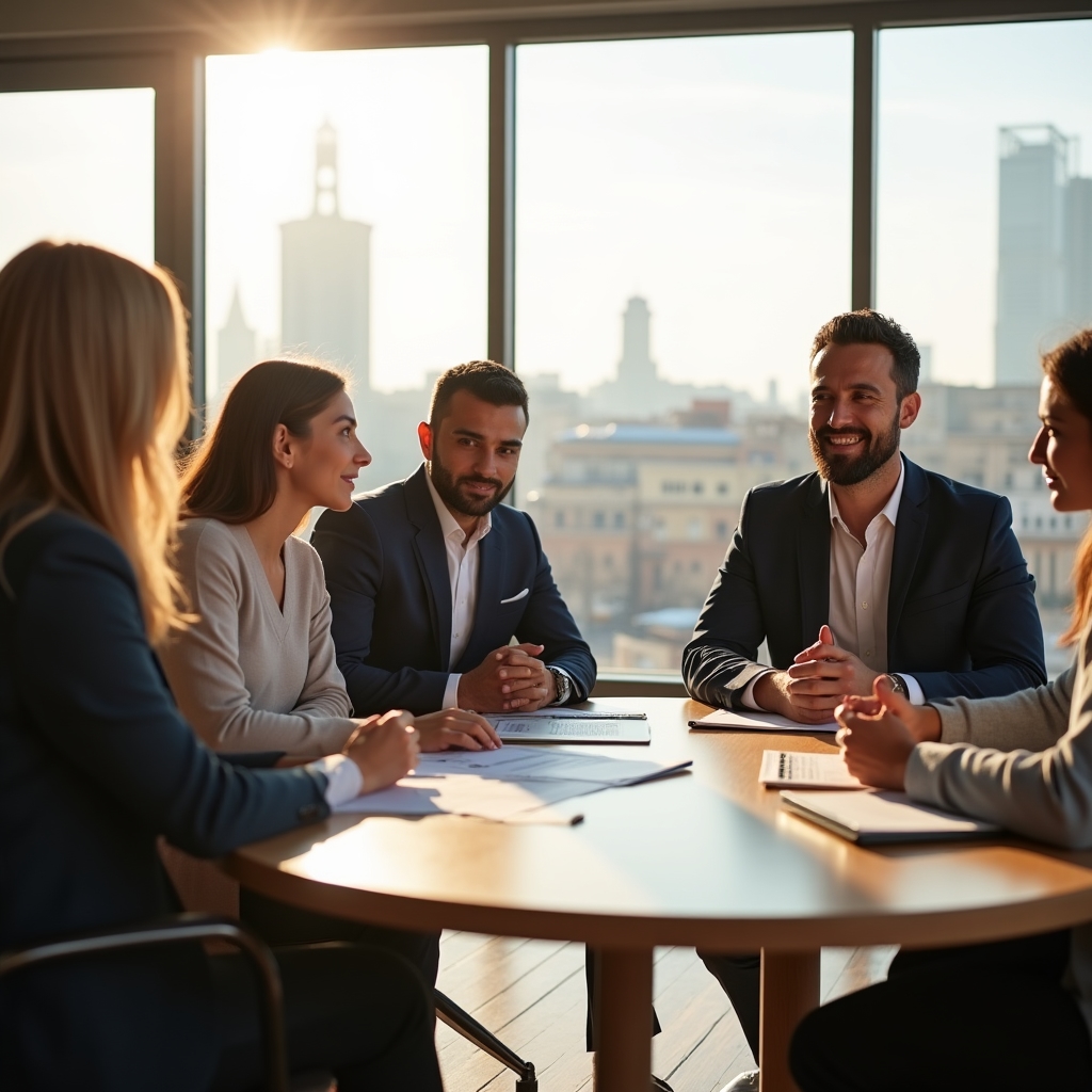 Famiglia che discute il piano di trasferimento con un consulente